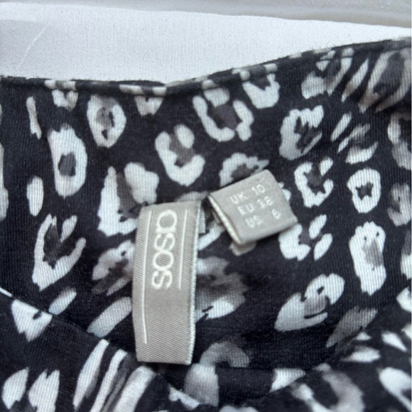 asos Animal Print Dress with Side Shirring For Shape Boatneck, SS Blk, Gray Sz 6 - Picture 5 of 6